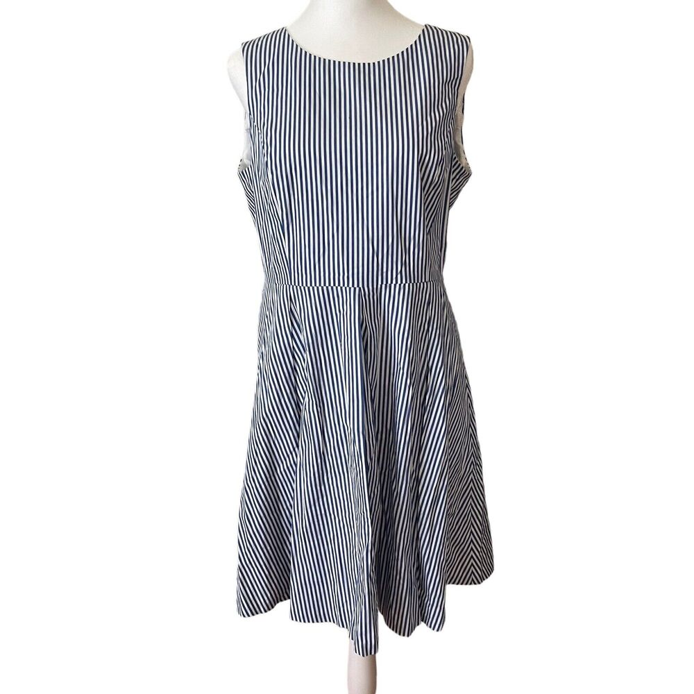 Pappagallo 6 A-Line Dress Blue White Striped Sleeveless Cotton Casual